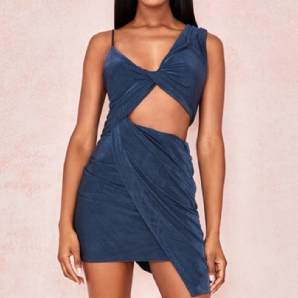 Navy Twist Drape Dress